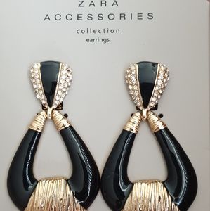 ZARA Woman Black & Gold Oversized Dangle Earrings